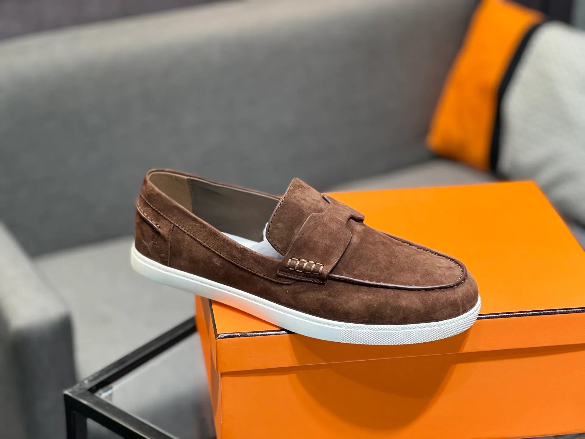 Men's shoes 💰700 [HERMES] Hermès - High-end quality original order 🔍🔍 - Upper: 🔝 cowhide suede splicing design - Inner lining: imported mixed sheepskin - Outsole: TPR foam · Rubber: two-color combined molding outsole - Super high quality control · Fine workmanship: highlighted (high-end, luxury, grade) -Size: 38-44 (45, 46, can be customized)